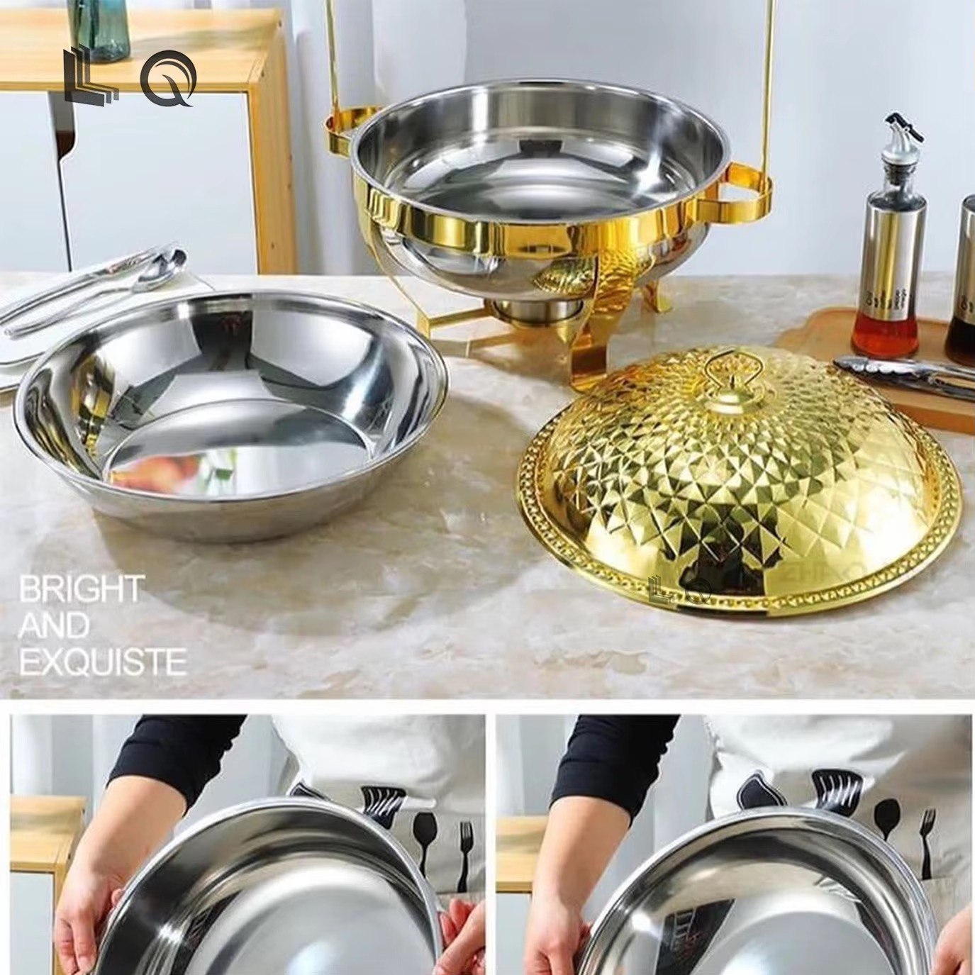 Chafing dish bowl and lid detail